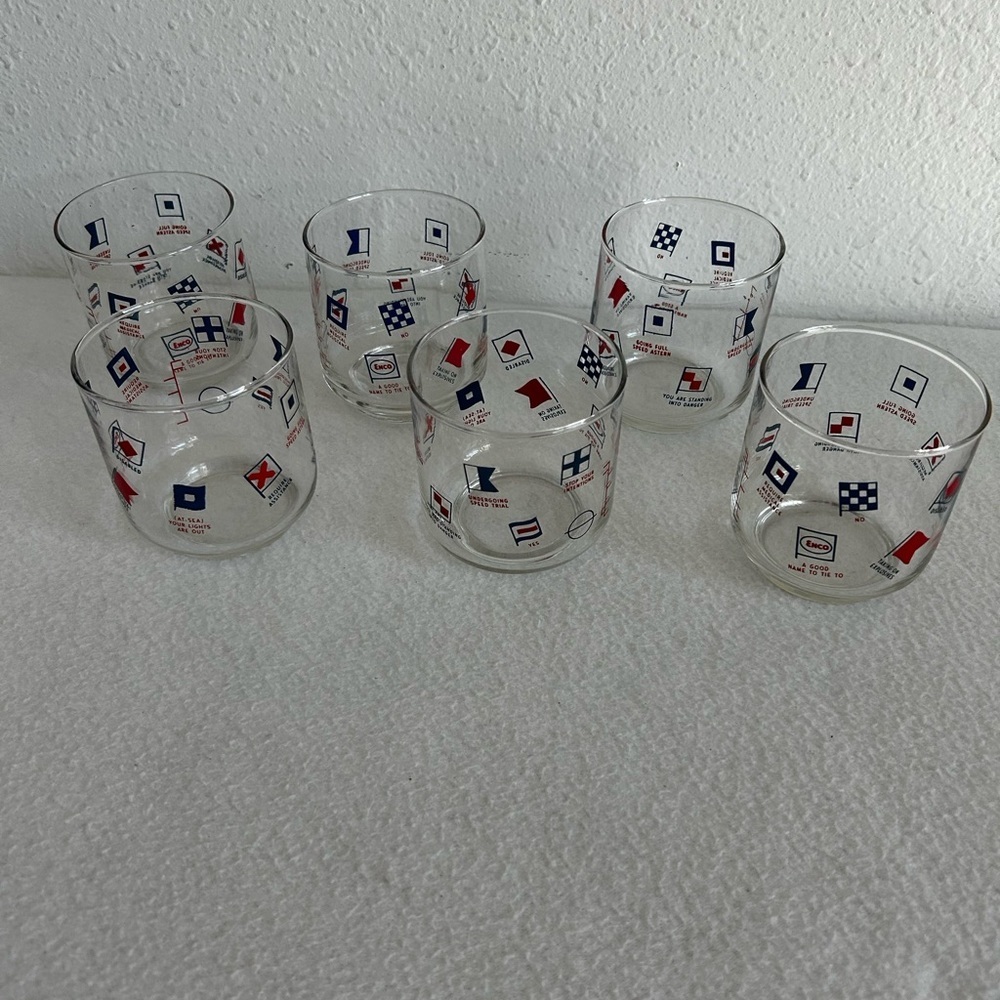 Libbey ENCO Nautical Humor Marine Signal Flag GLASS Barware Cocktail Set of 6